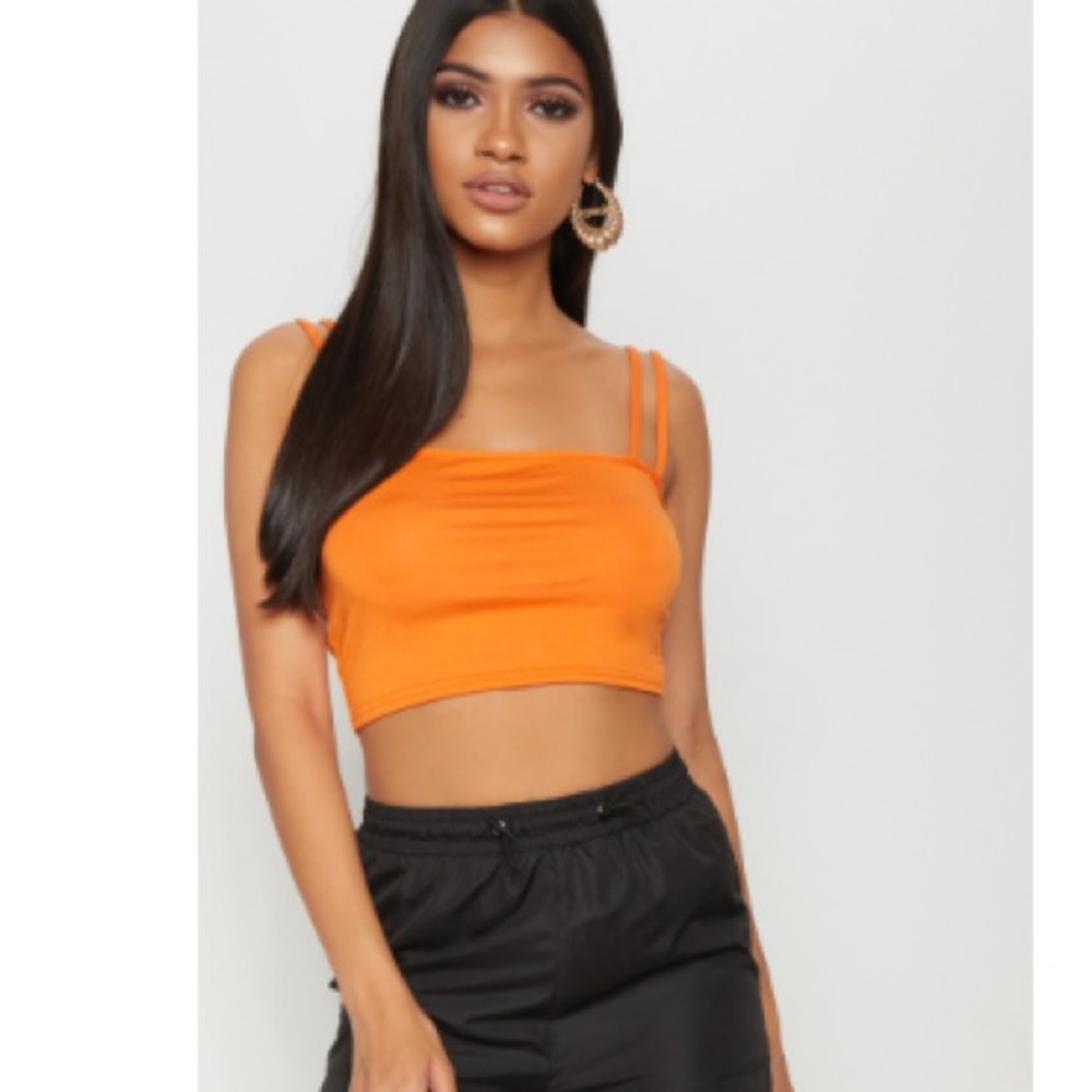 PLT Basic Orange Jersey Double Strap Crop Top